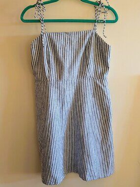 NWOT Old Navy Fit and Flare Mini Dress, White and Blue Stripe Linen-Blend, Sz L